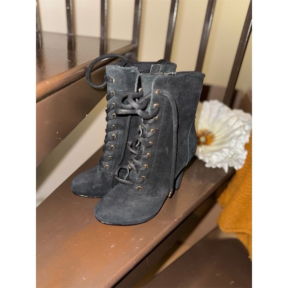INC Women's Black Lace-Up Suede Boots Size 5.5M Casual Chunky Heel - Picture 10 of 11